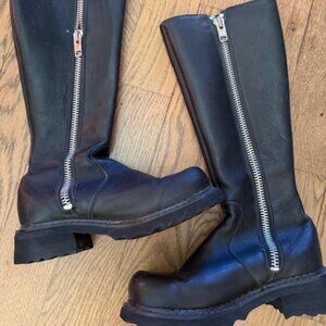 John Fluevog Black Combat Boots with Silver Zipper